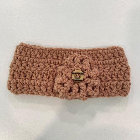 Handmade Crochet Brown Ear Warmer Headband With Flower &Button Detail Winter fal - Picture 2 of 7